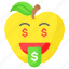 rich, greed, dollar, money, tongue, out, apple, emoji 