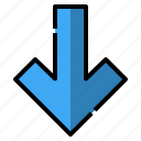 arrow, control, descend, direction, down arrow, multimedia option, orientation