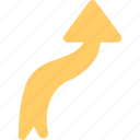 directional, indicator, navigation, right arrow curving up, upward arrow 