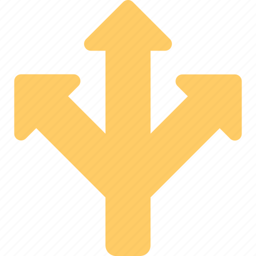 Road sign, three splitting arrows, three way arrow, three way junction, traffic sign icon - Download on Iconfinder
