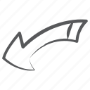 arrowhead, curve arrow, indication arrow, left bend, return