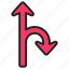 arrow, indicator, directional, split 