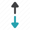 arrow, direction, send, separate, vertical 