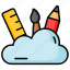cloud, painting, drawing, pencil, brus, ruler, scale 