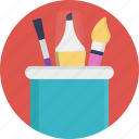 color marker, holder, ink pen, paint brush, pencil, stationery holder