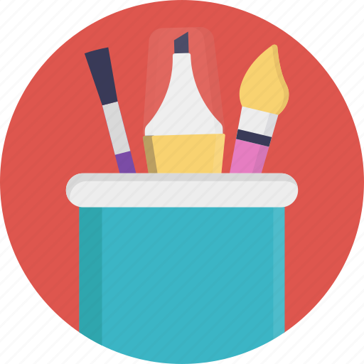 Color marker, holder, ink pen, paint brush, pencil, stationery holder icon - Download on Iconfinder