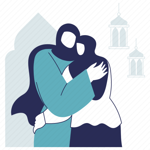 Family, forgiveness, hug, happy, celebrating, mother, eid illustration - Download on Iconfinder