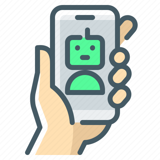 Hand, mobile, phone, chat, bot, chatbot, ai icon - Download on Iconfinder