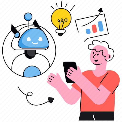 Working, with, robot, assistant illustration - Download on Iconfinder