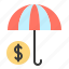 coin, finance, insurance, money, protect, umbrella 