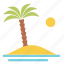 beach, island, ocean, palm tree, sand, sea, sun 