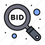 bid, explore, find, search 