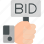 bid, application, buying, goods, hammer, internet, selling, icon 