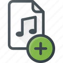 add, audio, file, music, sound