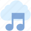 cloud, multimedia, music note, storage, wireless 