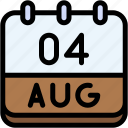 calendar, august, four, date, monthly, time, and, month, schedule