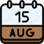 calendar, august, fifteen, date, monthly, time, and, month, schedule 