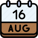calendar, august, sixteen, date, monthly, time, and, month, schedule
