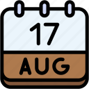 calendar, august, seventeen, date, monthly, time, and, month, schedule