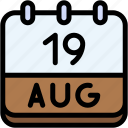 calendar, august, nineteen, date, monthly, time, and, month, schedule