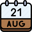 calendar, august, twenty, one, date, monthly, time, and, month, schedule