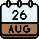 calendar, august, twenty, six, date, monthly, time, and, month, schedule