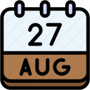 calendar, august, twenty, seven, date, monthly, time, and, month, schedule
