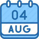 calendar, august, four, date, monthly, time, and, month, schedule