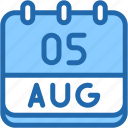 calendar, august, five, date, monthly, time, and, month, schedule