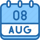 calendar, august, eight, date, monthly, time, and, month, schedule