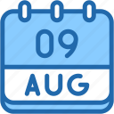 calendar, august, nine, date, monthly, time, and, month, schedule