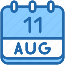 calendar, august, eleven, date, monthly, time, and, month, schedule