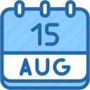 calendar, august, fifteen, date, monthly, time, and, month, schedule