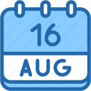 calendar, august, sixteen, date, monthly, time, and, month, schedule