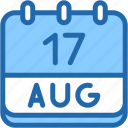 calendar, august, seventeen, date, monthly, time, and, month, schedule