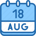 calendar, august, eighteen, date, monthly, time, and, month, schedule