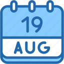 calendar, august, nineteen, date, monthly, time, and, month, schedule