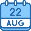 calendar, august, twenty, two, date, monthly, time, month, schedule