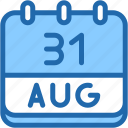 calendar, august, thirty, one, date, monthly, time, and, month, schedule