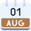 calendar, august, one, 1, date, monthly, time, month, schedule