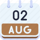 calendar, august, two, 2, date, monthly, time, month, schedule