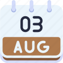calendar, august, three, 3, date, monthly, time, month, schedule