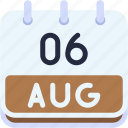 calendar, august, six, date, monthly, time, and, month, schedule