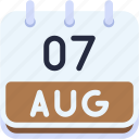 calendar, august, seven, date, monthly, time, and, month, schedule