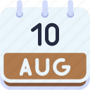 calendar, august, ten, date, monthly, time, and, month, schedule