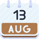 calendar, august, thirteen, date, monthly, time, and, month, schedule