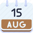 calendar, august, fifteen, date, monthly, time, and, month, schedule