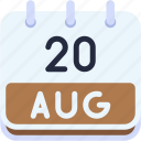 calendar, august, twenty, date, monthly, time, and, month, schedule