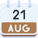 calendar, august, twenty, one, date, monthly, time, month, schedule