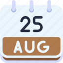 calendar, august, twenty, five, date, monthly, time, and, month, schedule